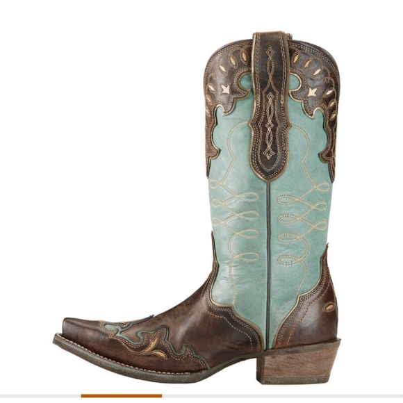 NWT Ariat ZEALOUS Teal and Brown Leather Boots - Picture 4 of 9